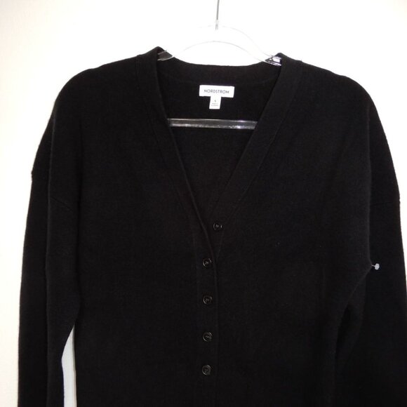 NORDSTROM Wool Cashmere V-Neck Cardigan Sweater Size S Black NEW $169 - Picture 6 of 10